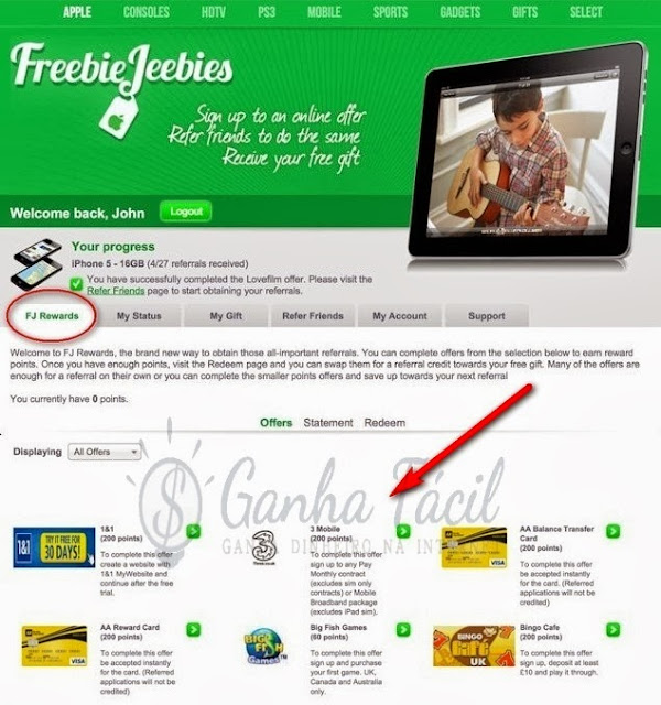 Freebiejeebies rewards fj page ganha dinheiro prémios prizes