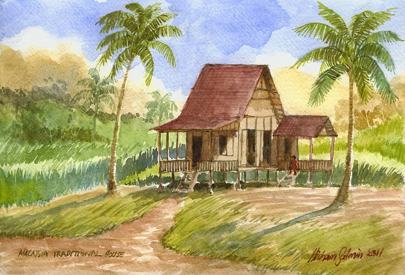  Lukisan Rumah Kampung 