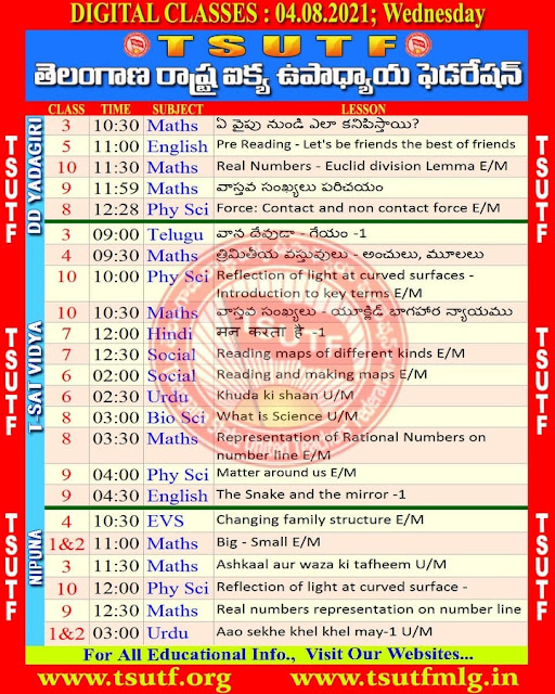 04-08-2021 DD Yadagiri T-SAT Online  Classes Schedule and Worksheets Download