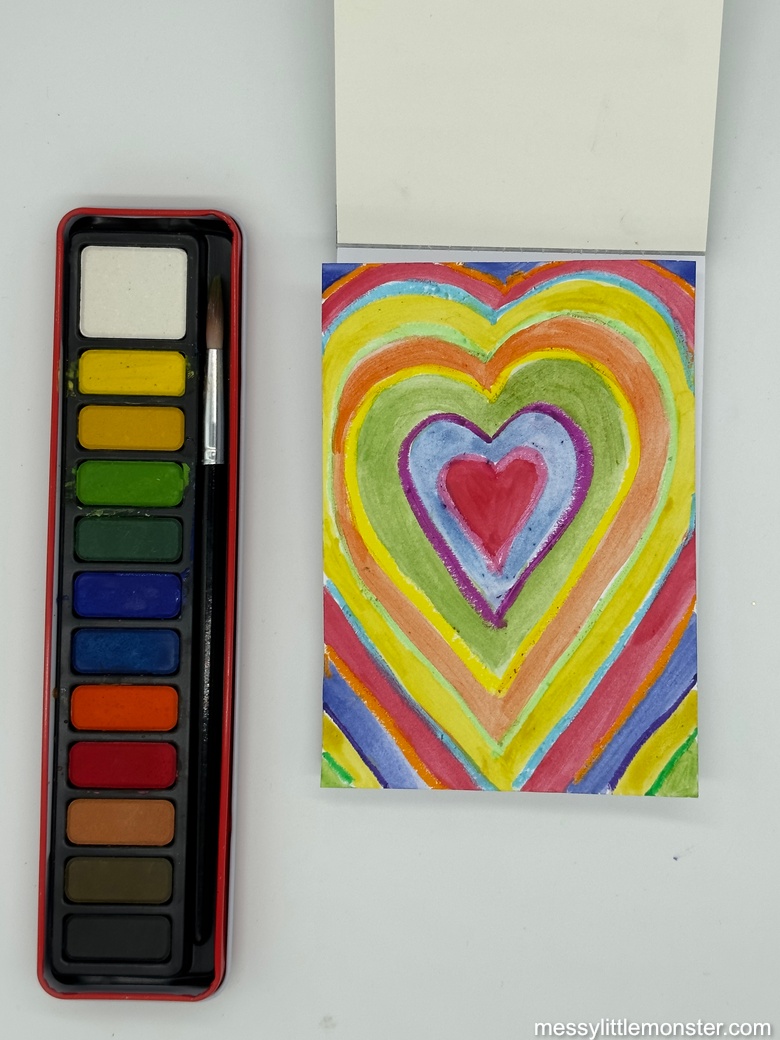 Heart art -heart painting for kids using oil pastels and watercolour paint