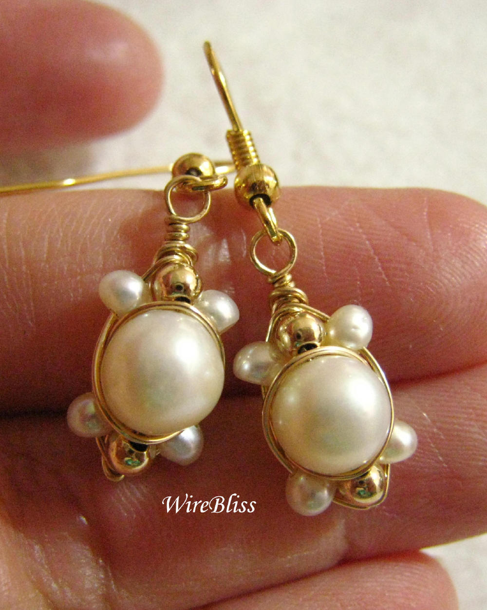 wire wrapped pearl earrings