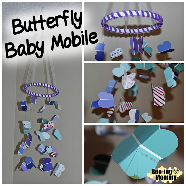 heap DIY nursery decor, DIY baby mobile, paint chip craft, baby mobile, homemade baby mobile, paint chips, paint chip decor, paint chip animals, repurposed craft, repurposed decor, home decor, nursery decor, baby decor, baby nursery decor, animal baby mobile, animal decor, animal baby decor, free craft, free home decor, cheap home decor, butterfly mobile, butterfly baby mobile, butterfly nursery, DIY butterfly mobile, butterflies, butterfly craft, butterfly decoration, baby room butterflies, purple nursery decor, purple nursery