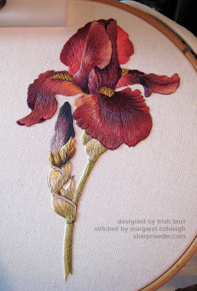 Completed embroidery - Iris Spartan (design by Trish Burr)