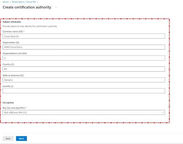 Cloud Root CA Subject Attributes