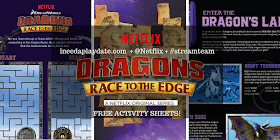 Dragons: Race to the Edge Free Activity Sheets #streamteam #netflix #dragons #hiccup #toothless