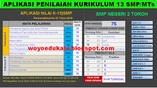 APLIKASI PENILAIAN PENDIDIKAN KURIKULUM 2013 SMP/MTs EXCEL LENGKAP