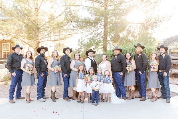 bridal party at Shenandoah Mill