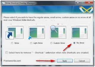 Cara menghilangkan tanda panah shortcut icon di windows 7