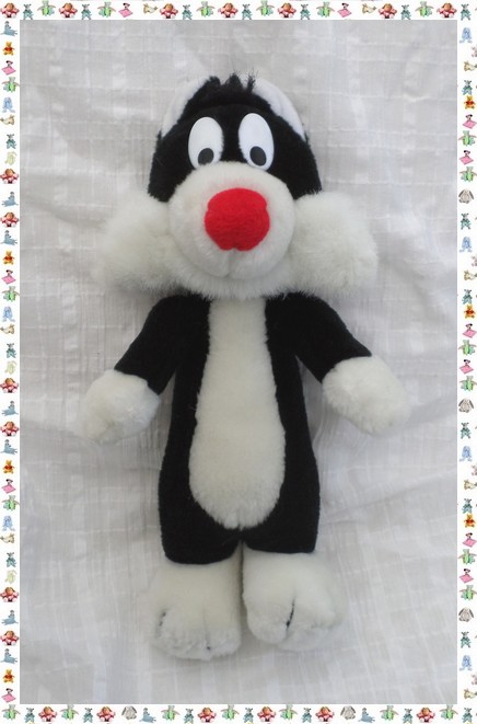 Doudou Peluche Quiron Chat Gros Minet Sylvestre Noir et Blanc