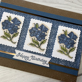 Soft Suede and Misty Moonlight Hand Stamped Floral Birthday Card