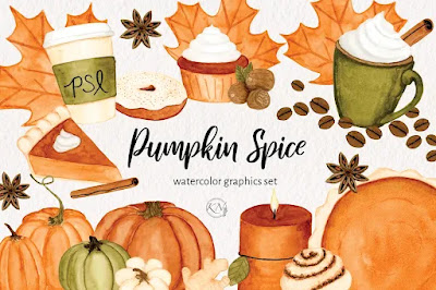 Pumpkin Spice Watercolor Graphics