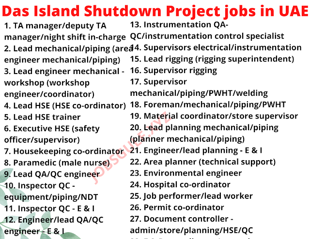 Das Island Shutdown Project jobs in UAE