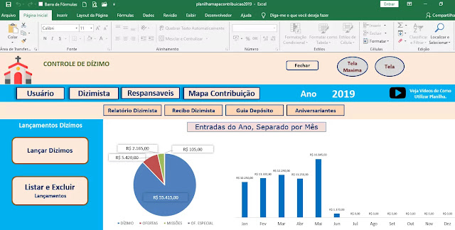 Planilha Excel MAPA Financeiro e Controle de Dízimo
