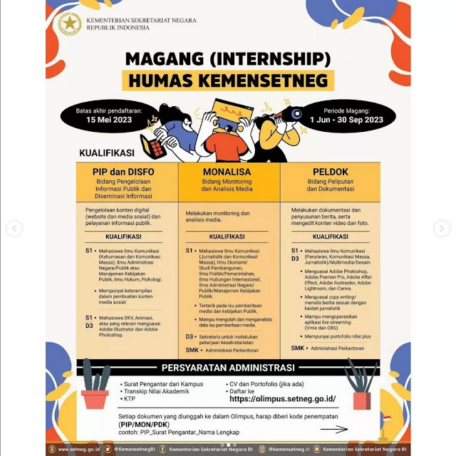 Program Magang (Internship) Humas Kemensetneg Tahun 2023 Deadline 15 Mei