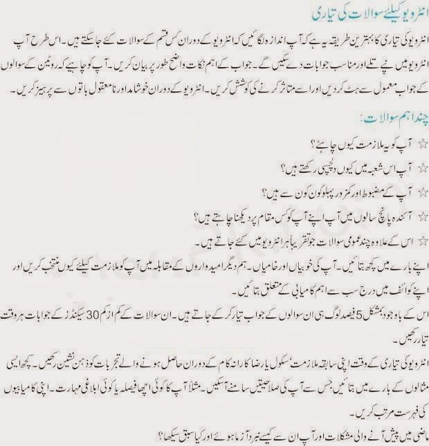  Important Question for Job interview Preparation in Urdu 