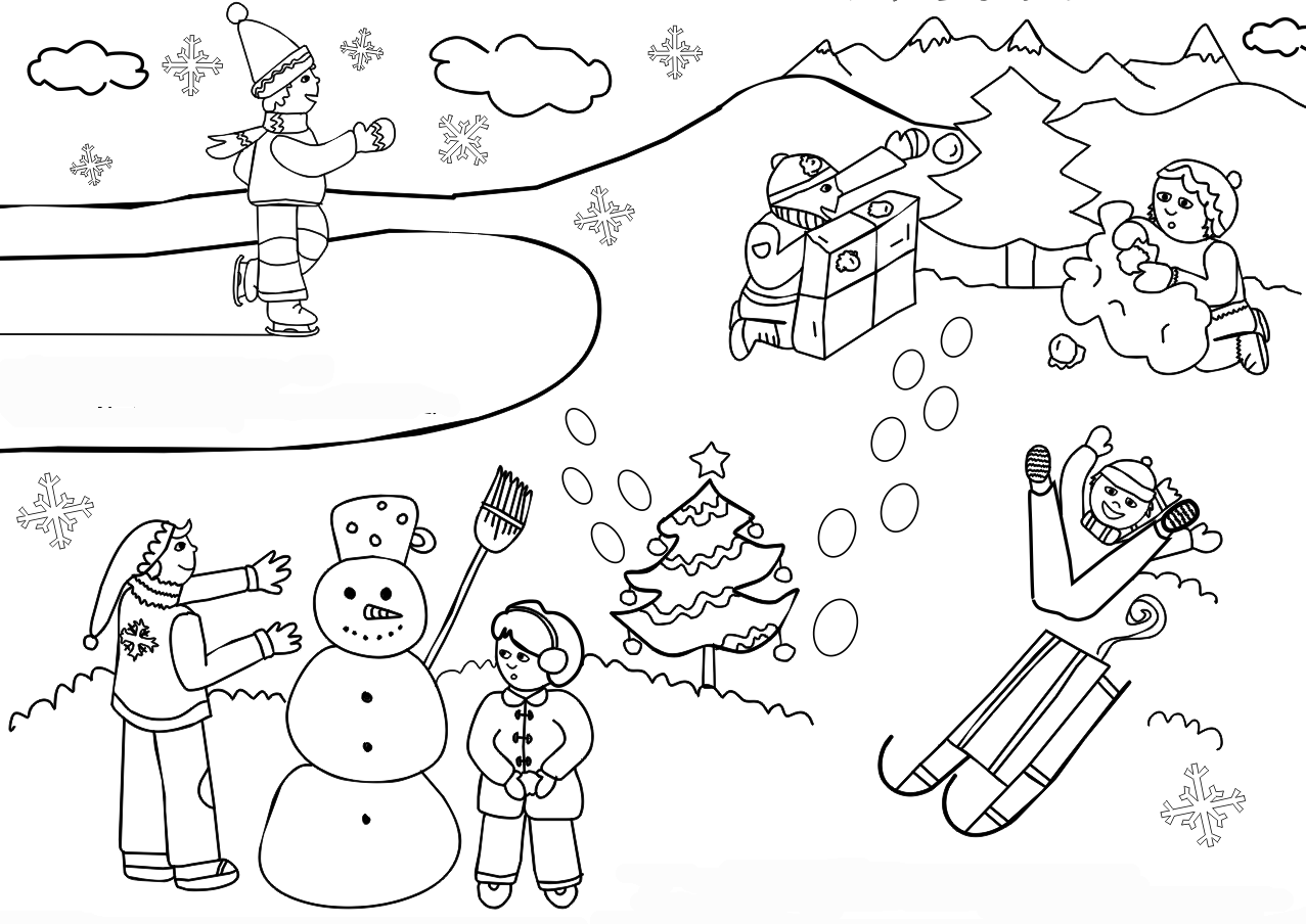 Universul Copiilor Desene De Colorat Cu Copii Care Se Joaca Iarna