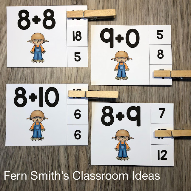 Clip Here to Download this Easy to Prep Scarecrow Themed Addition Sums to 20 Clip Card Math Center for Your Class Today!