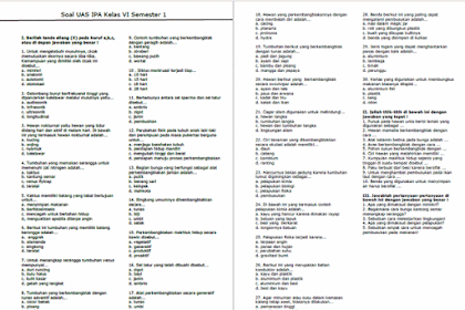 Soal UAS IPA Kelas 6 Semester 1 Lengkap dengan Kunci Jawaban