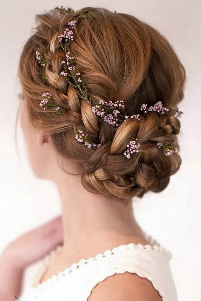 close-up of a simple prom updo on medium hair