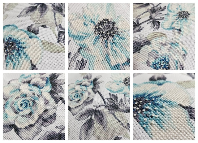 Teal Floral Cross Stitch Up Close