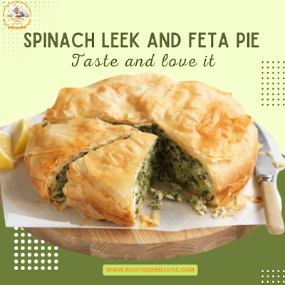 Spinach leek and Feta pie .