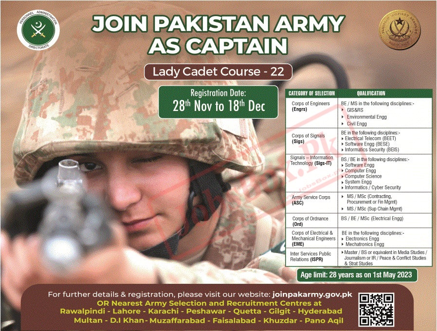 Join Pakistan Army as Captain 2022 through Lady Cadet Course LCC 22 -  Latest Advertisement