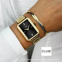 CW11512_Fluette Watch Steel, Circular Texture Black, Gold