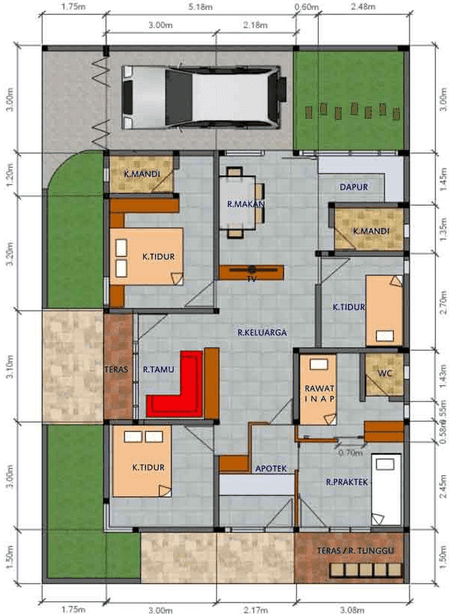 20 Denah Rumah  Minimalis  1  Lantai  3  Kamar  Tidur  Yang 