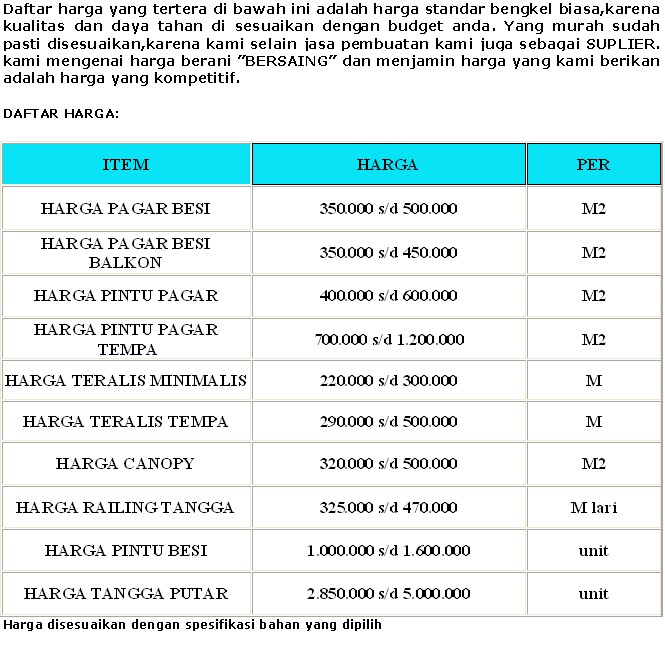 daftar harga  bikin pagar  rumah  TOKO PAGAR  JAKARTA