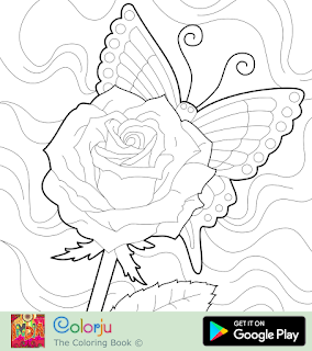 Free rose and butterfly coloring pages