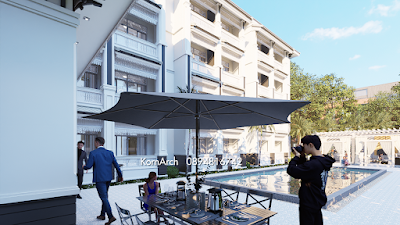 Architectural Design & 3D Rendering โรงแรมสไตล์โคโลเนียล 63 ห้องพัก เจ้าของโครงการ คุณหนุ่ม(อิงทาวน์) สถานที่ก่อสร้าง บนที่ดิน 1 ไร่