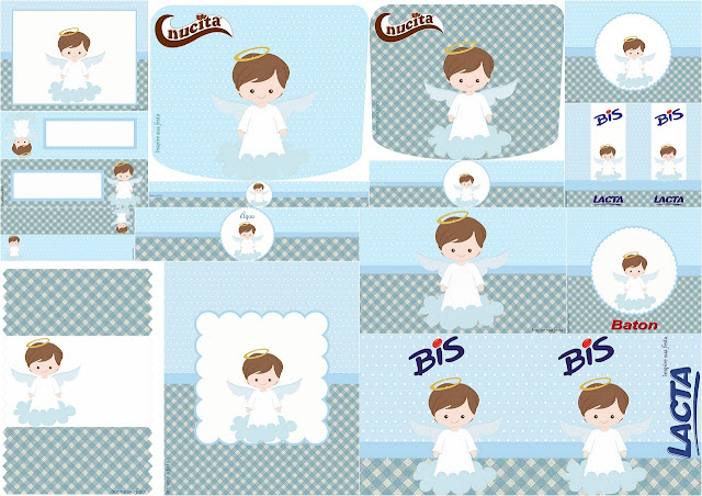 Cute Angel in Light Blue: Free Printable Candy Bar Labels.