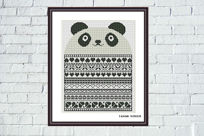 Panda ornaments cute animals nursery cross stitch pattern - Tango Stitch