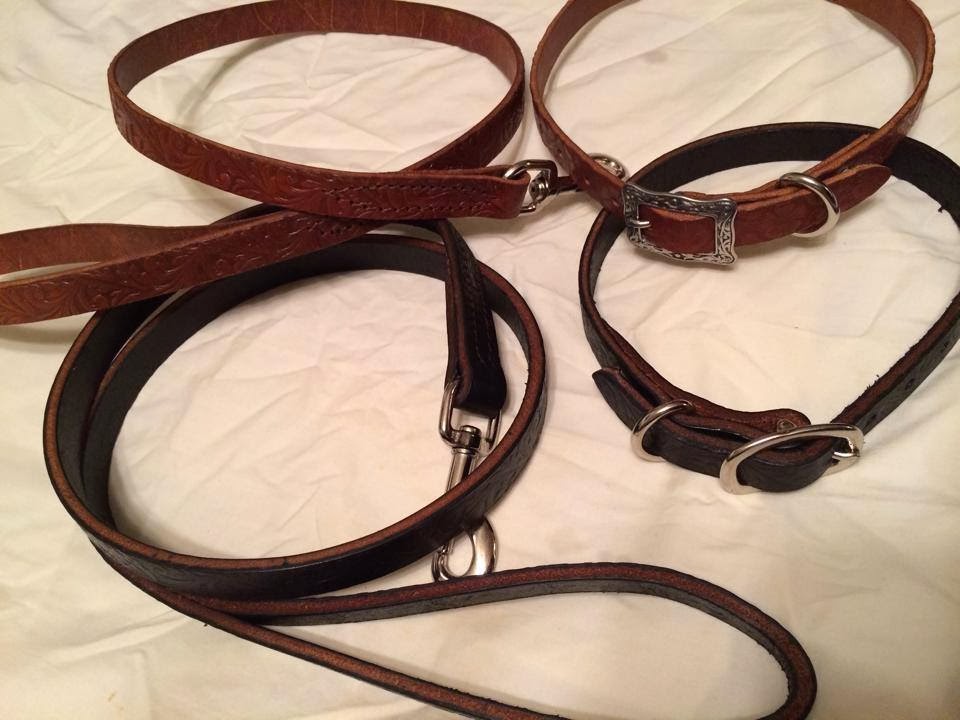 New Hand Tooled Stylish Leather Dog Collar and Leash Sets