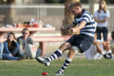 BYU Rugby Scrumhalf Shaun Davies connects for the conversion