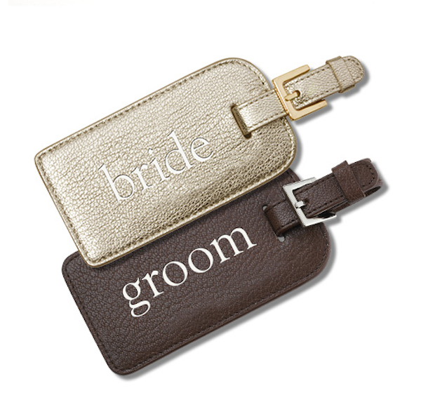 bride and groom luggage tags