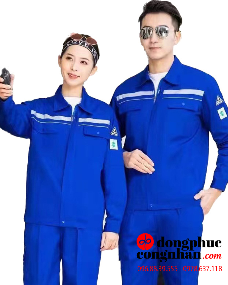 Mẫu áo đồng phục công nhân sọc trắng