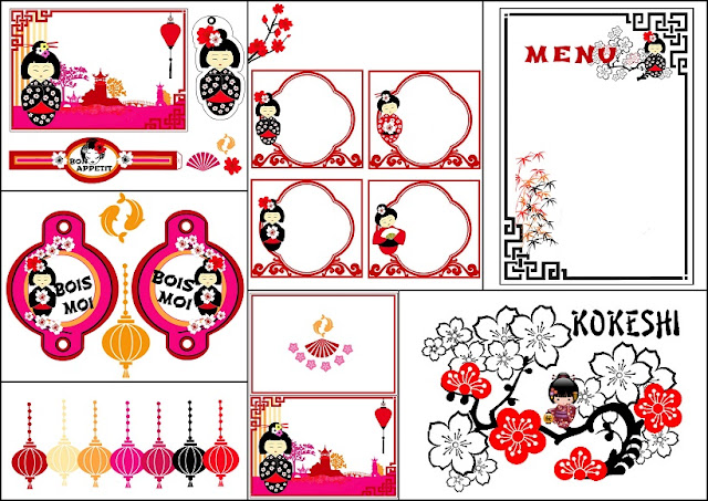 Kokeshi: Free Printable Kit for Birthday. 