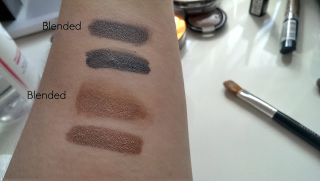 the cream shadows swatched on my arm, blended and from the applicator