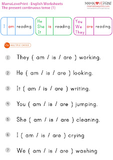 MamaLovePrint . Grade 1 English Worksheets . Basic Grammar (Present Continuous) PDF Free Download