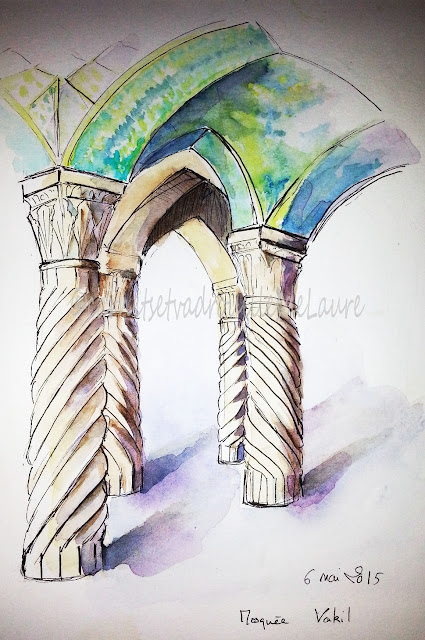 Carnet-de-voyage-Iran-Chiraz-mosquee-aquarelle-carnetsetvadrouillesdelaure