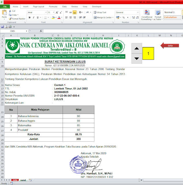 Aplikasi Surat Keterangan Lulus (SKL) Menggunakan Excel - Otomatis