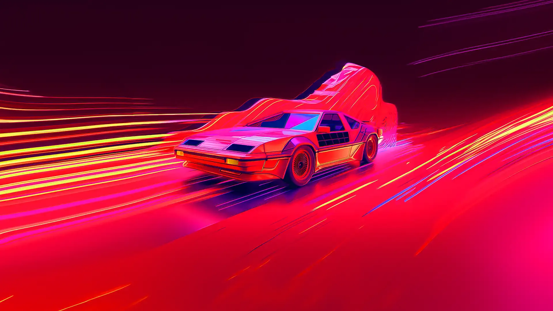 heroscreen 4k pc wallpaper of a synthwave car illustration, wallpaper for free download