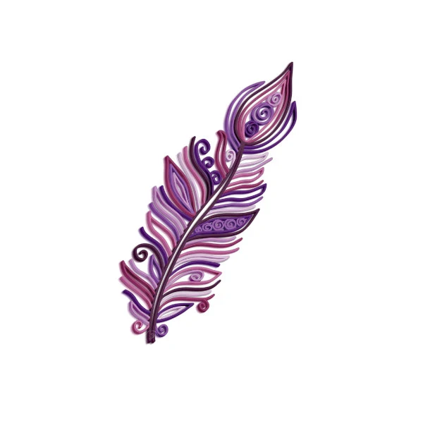 digitally quilled feather in shades of purple and pink