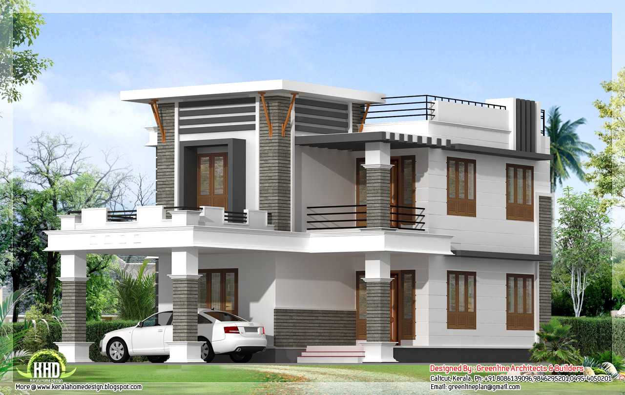 1800 sq.ft flat roof home design