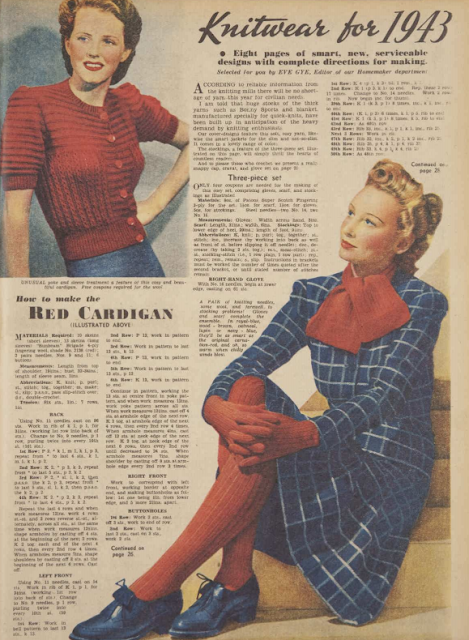 The Vintage Pattern Files: Free 1940s Knitting Pattern - Womens Weekly Knitwear for 1943