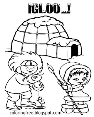 Frozen northlands icecap Eskimo fishing ice shelter igloo printable coloring pages for teenagers art