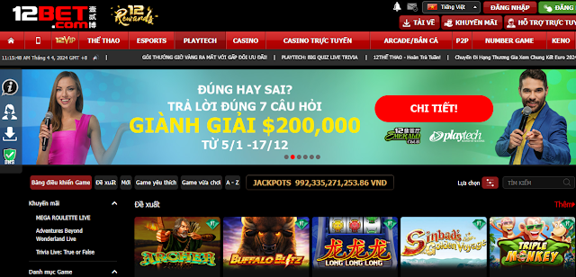 Nhận quà tặng chơi slot sảnh 12Emeral Playtech