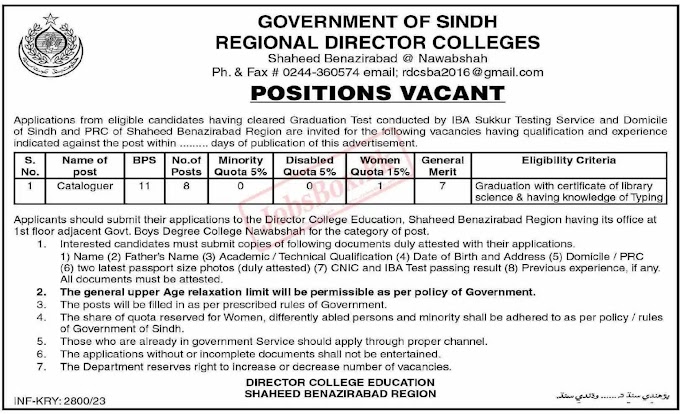 College Education Department New Sindh Jobs 2023