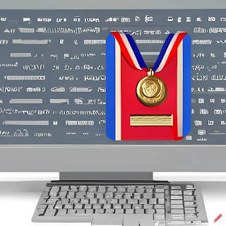 This is what AI gave me for the prompt "computer screen showing code and with a medal for 1st place" - it sort of looks a bit like that